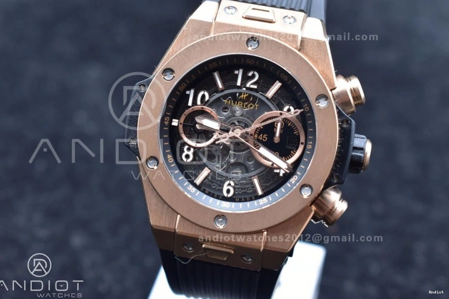 Black RG Edition ZF Big Unico Rubber 1:1 Strap on Hublot Skeleton A1280 Best Dial Bang 0801